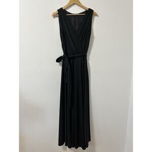 Lilli Diamond Vintage Maxi Jumpsuit Palazzo Wide Leg High‎ Leg Slit Black Sz 10